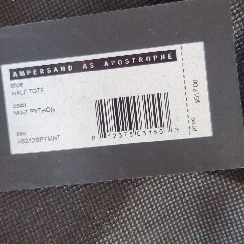 NWT Mint Python Embossed Leather Half Tote Work Bag Ampersand As Apostrophe - Picture 7 of 12